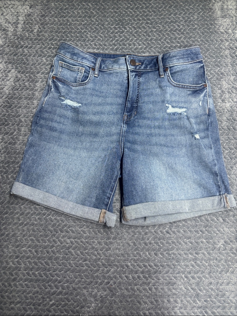 Vera Wang Rolled Cuff Distressed Denim Shorts - Light Blue